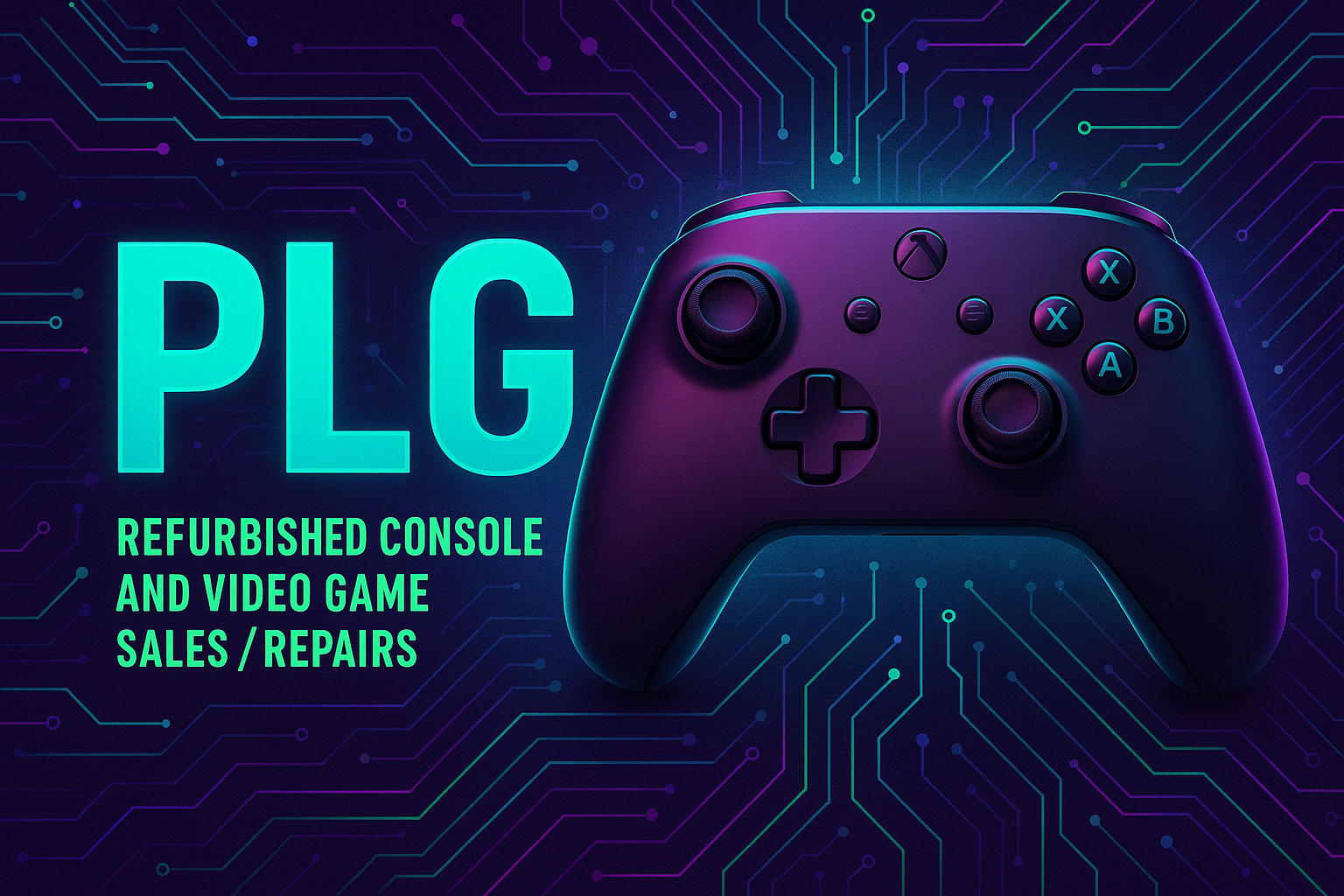 I need a banner creating for the home page that pops include PLG a video game console and small writing about refurbish console and video game sales / repairs
