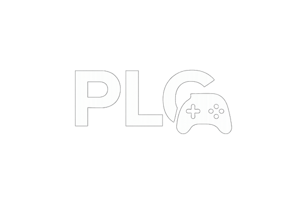 PLG LOGO white wrting with a conrtoller make it clean and pop 